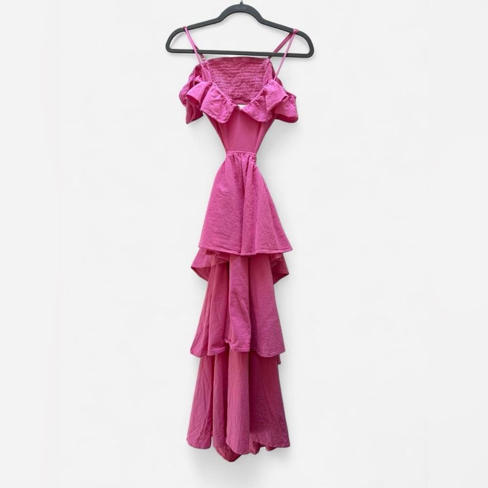 Shein Hot Pink Ruffle Tiered Maxi Dress Size 2 Vacation Resortwear Sun Dress